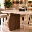 Eettafel Travertin Blad Ovaal Poot Bruin 160x90cm