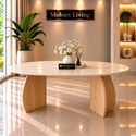 Eettafel Travertin Blad Poten Hout 160x90cm