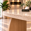 Eettafel Travertin Blad Poten Hout 160x90cm