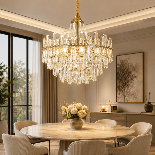 Luxe Ronde Hanglamp met Transparante en Zware Kristalstenen