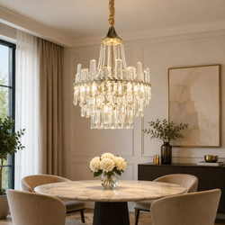Luxe hanglamp rond  met Transparante en Zware Kristalstenen