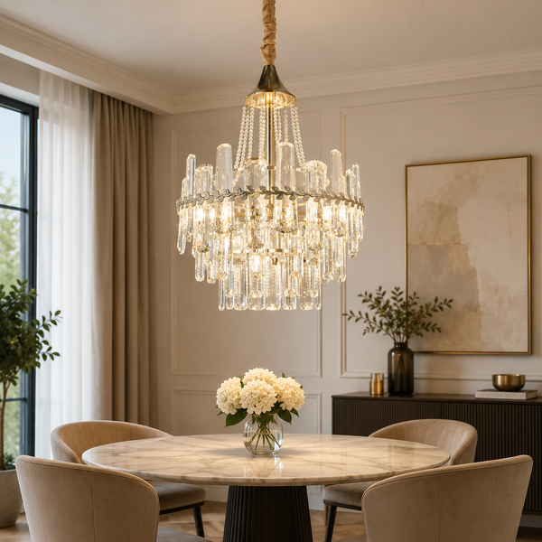 Luxe hanglamp rond  met Transparante en Zware Kristalstenen