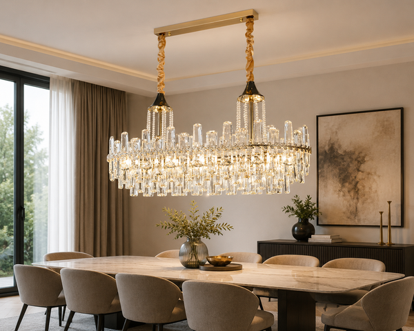 Luxe eettafel hanglamp met Transparante en Zware Kristalstenen