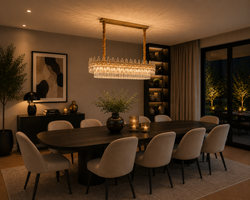 Hanglamp Eettafel Goud met Druppelvormige Kristallen Glas