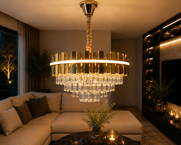 Hanglamp kroonluchter goud design met led strip 60 Ø