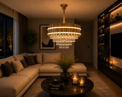 Kroonluchter hanglamp goud met led strips 60 Ø