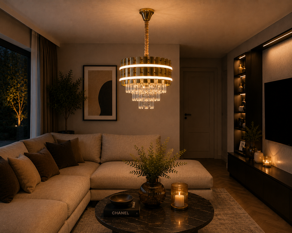 Kroonluchter hanglamp goud met led strips 45 Ø