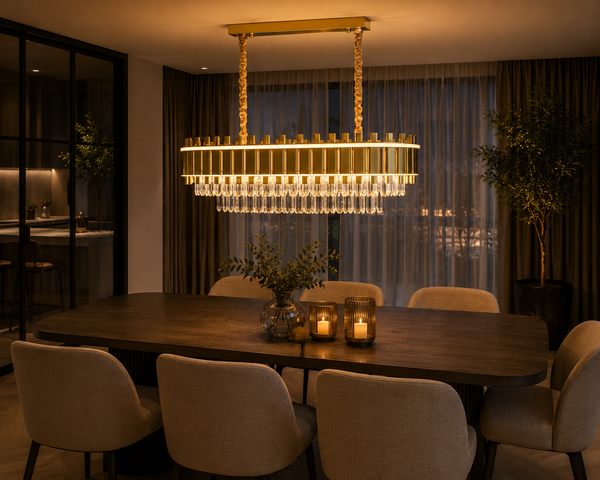 Eettafel hanglamp goud met led strips 80 Ø