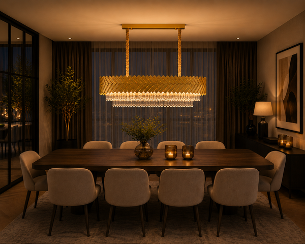 Ovale Eettafel Hanglamp Goud met Schuine Metalen Afwerking