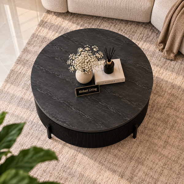 Salontafel Visgraat Zwart Japandi 100 cm - MDF