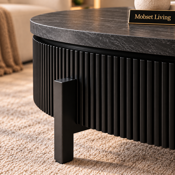 Salontafel Visgraat Zwart Japandi 100 cm - MDF