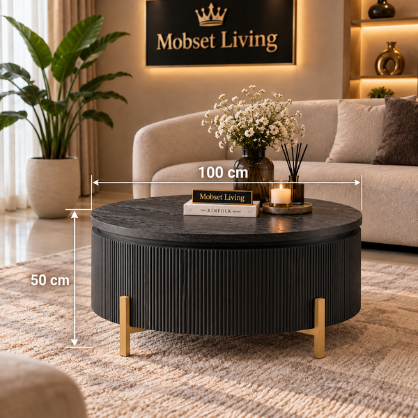 Salontafel Visgraat Zwart Japandi  100 cm