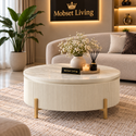 Salontafel Visgraat Beige Japandi 100 cm - MDF