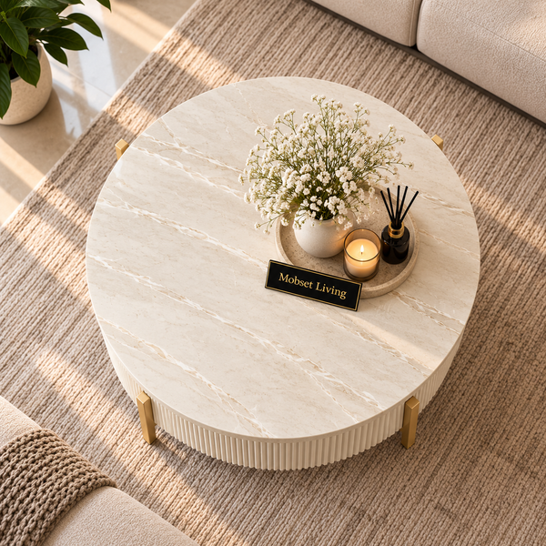 Salontafel Visgraat Beige Japandi 100 cm - MDF