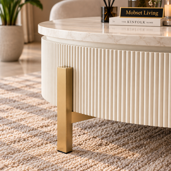 Salontafel Visgraat Beige Japandi 100 cm - MDF