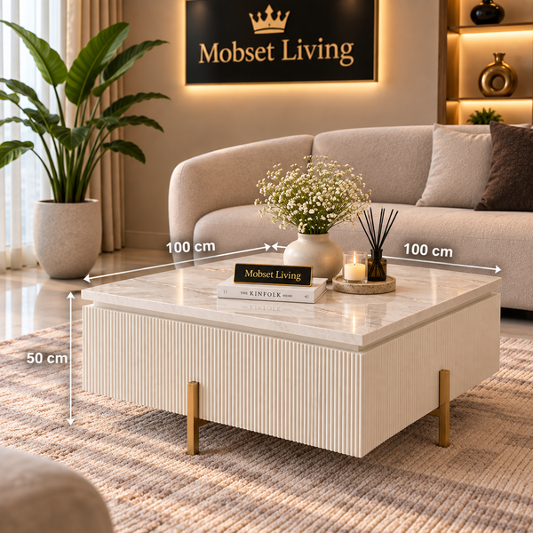 Japandi Salontafel Rechthoekig Goudkleurig – Mangohout