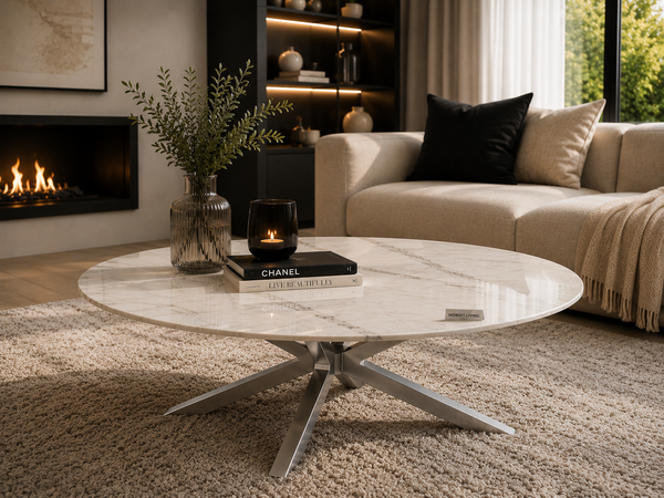 Salontafel ovaal Travertin Poten Zilver