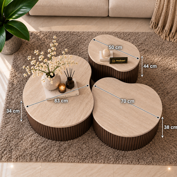 Japandi Salontafels Travertine-3-delig Bruin Design