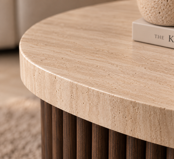 Japandi Salontafels Travertine-3-delig Bruin Design