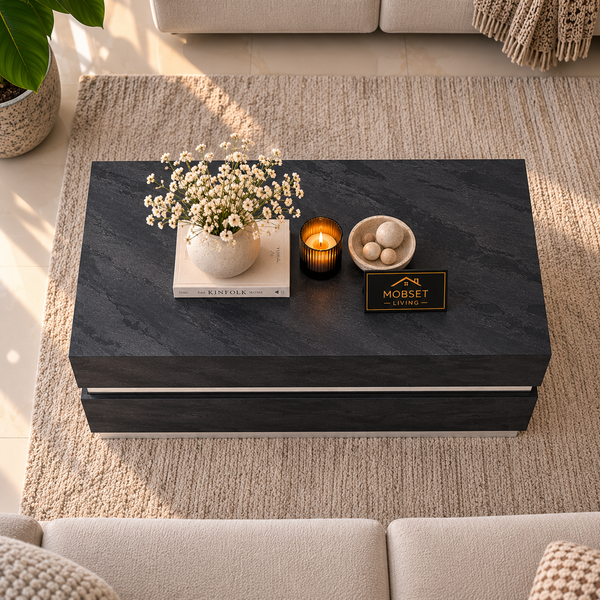 Salontafel Zwart Visgraat Patroon Design - 130 cm