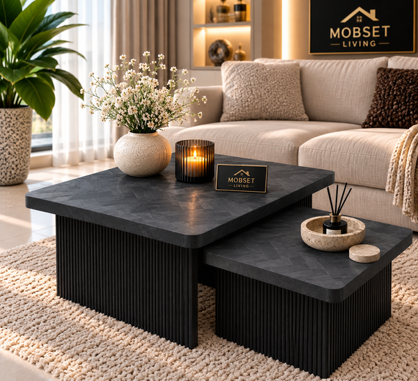 Salontafels Zwart Visgraat Design - 90x90 cm
