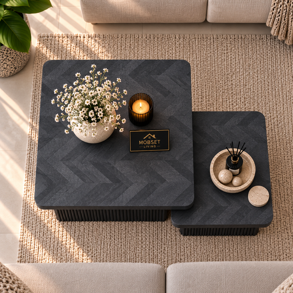 Salontafels Zwart Visgraat Design - 90x90 cm