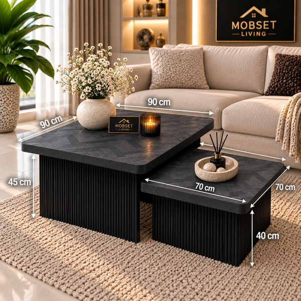 Salontafels Zwart Visgraat Design - 90x90 cm