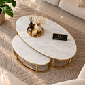 Salontafels Ovaal Travertin Dubbel Goud