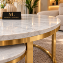 Salontafels Ovaal Travertin Dubbel Goud