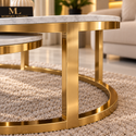 Salontafels Ovaal Travertin Dubbel Goud