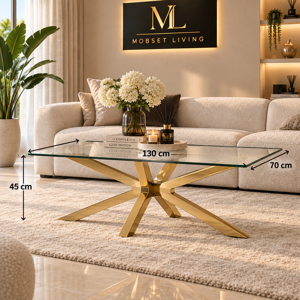 Salontafel Goud Glas Blad 130 cm - Milano