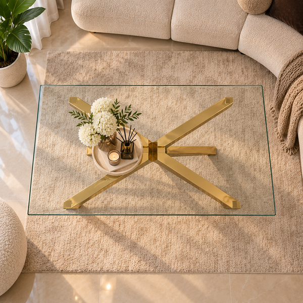 Salontafel Goud Glas Blad 130 cm - Milano