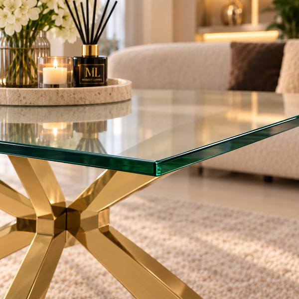 Salontafel Goud Glas Blad 130 cm - Milano