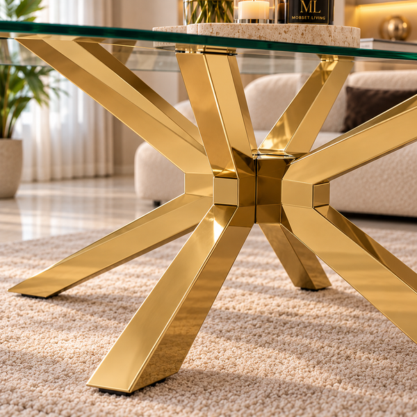 Salontafel Goud Glas Blad 130 cm - Milano