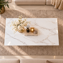 Salontafel Travertin Goud Wit Blad 130 cm - Edina