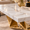 Salontafel Travertin Goud Wit Blad 130 cm - Edina