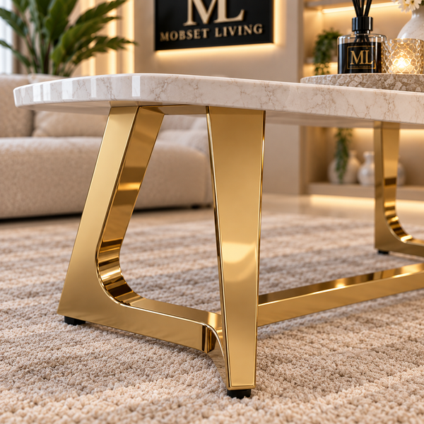 Travertin Salontafel Poten Goud 130 cm - Naila