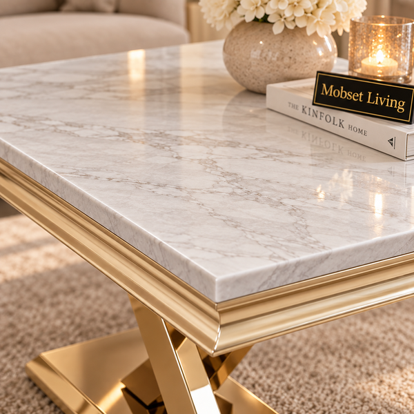 Travertin Salontafel Poten Goud 130 cm - Mellina