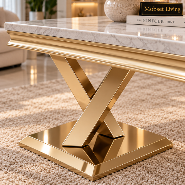Travertin Salontafel Poten Goud 130 cm - Mellina
