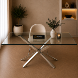 Glazen Eettafel 200x100 cm – Luxe Design met RVS Onderstel