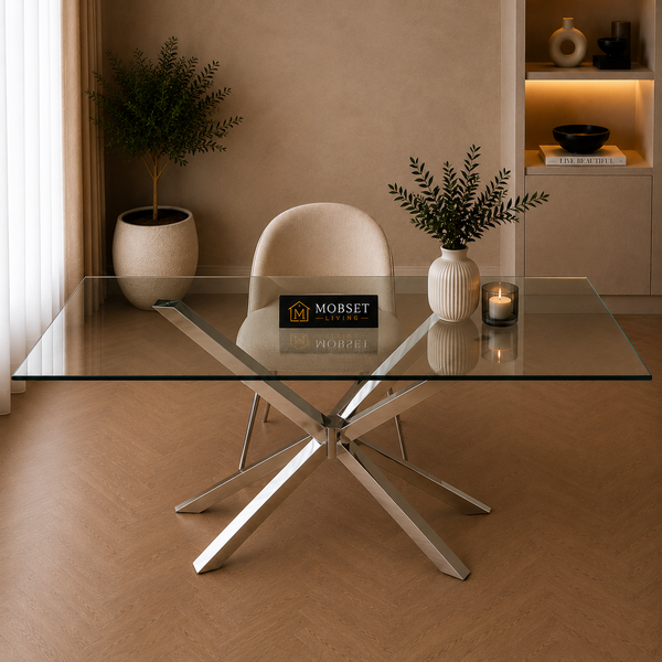 Glazen Eettafel 200x100 cm – Luxe Design met RVS Onderstel