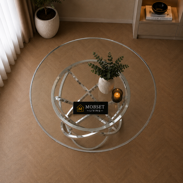 Ronde Glazen Eettafel 130 cm – Luxe Design met RVS Onderstel