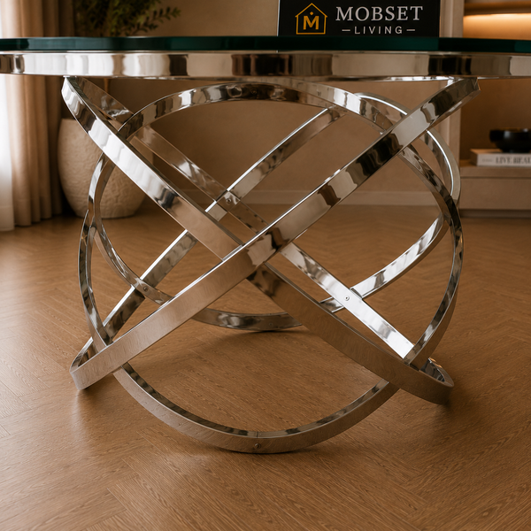 Ronde Glazen Eettafel 130 cm – Luxe Design met RVS Onderstel