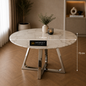 Ronde Travertin Eettafel 130 cm – Beige met Zilveren RVS Onderstel
