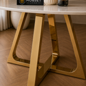 Ronde Travertin Eettafel 130 cm – Beige met Gouden RVS Onderstel