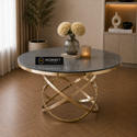 Ronde Glazen Eettafel 130 cm – Smoke Glas met Gouden Design Onderstel