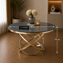Ronde Glazen Eettafel 130 cm – Smoke Glas met Gouden Design Onderstel