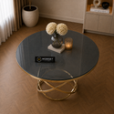 Ronde Glazen Eettafel 130 cm – Smoke Glas met Gouden Design Onderstel
