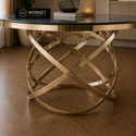 Ronde Glazen Eettafel 130 cm – Smoke Glas met Gouden Design Onderstel