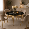 Ronde Eettafel Zwart Goud 130 cm – Luxe Design met Gouden Onderstel